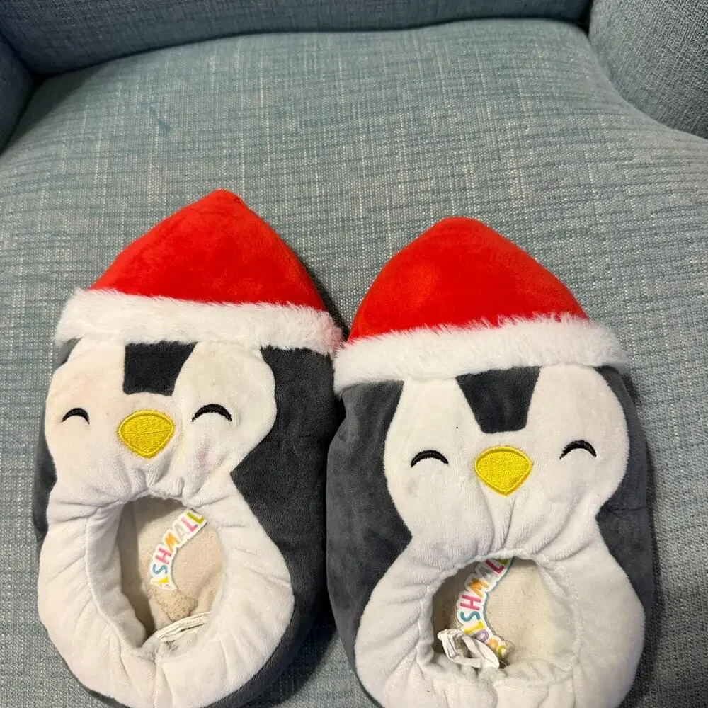 Squishmallows Holiday Penguin Slippers Kids Size 13-1 Christmas Plush House Shoe